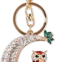 Reizteko Cute Women Key Chains Kawaii Anime Night Owl on the Moon Crystal Bling Keyring For Car Bag 