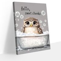 CHAOSETKEN Funny Owl Bathroom Wall Art Owl in Bathtub with Bubble Canvas Prints Bathroom Sign Animal