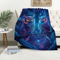Firmiso Owl Throw Blanket for Women Men, Neon Owl Decor, Night Sky Cosmic Bird Blanket for Bedroom L