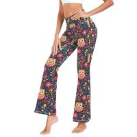 CHIFIGNO Cute Owls Colorful Flowers Womens Flared Leggings Bootcut Leggings Pants Trousers Crossover