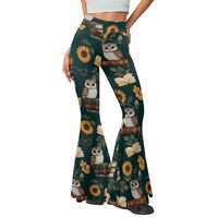 SYtrade Owl Book Sunflower Leaves Womens Flare Yoga Pants High Waist School Bell Bottom Leggings