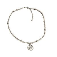 Pierced Owl Stainless Steel Beaded Spiral Pendant Necklace (Silver Plated)