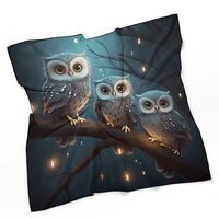 LYHVSFJW Square Silk Head Scarf Owl on Tree Fashion Silk Feeling Scarf Long Lightweight Shawls for W