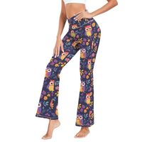 CHIFIGNO Womens Flare Leggings, High Waisted Wide Leg Bootcut Yoga Leggings, Cute Owls Colorful Flow