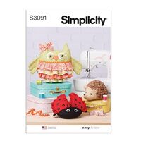 Simplicity SS3091OS Ladybug, Owl, and Hedgehog Plush Animals Sewing Pattern Packet, Design Code S309