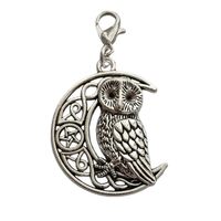 2pcs in Set Vintage Style Owl Clip on Charm for Diy Neckalce Bracelet, Bags Zipper Pull, Cute Moon J
