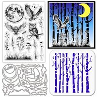 GLOBLELAND Moon Owl Clear Silicone Stamp Metal Wildflowers Grass Silhouette Cutting Die Cuts Birch T