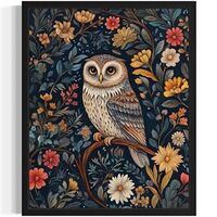 Owl Art Print Poster, William Morris Style Retro Mid Century Botanical Victorian Dark Academia Gothi