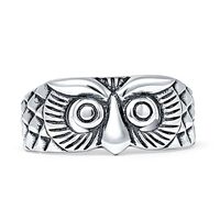 Blue Apple Co. White Tone Size-5 Minimalist 8mm Owl Ring Oxidized Vintage Style Engraved Design Natu