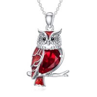 Reaii Natural Garnet Owl Necklace for Women 925 Sterling Silver Owl Pendant with Genuine Garnet Jewe