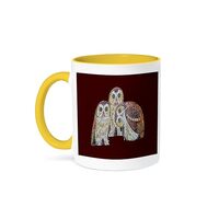 3dRose, Three Large Owls Detailed Vector In An Art Nouveau Style, 11oz Two-Tone Yellow Mug