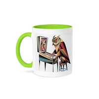 3dRose, Funny Cool Colorful Owl Playing Pinball Machine Game Abstract, 11oz Two-Tone Green Mug