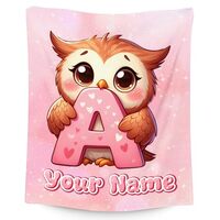 CUSPCOD Personalized Blankets with Name for Girls Women - Owl Blanket Gifts - Animal Print Monogram 