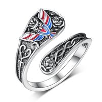 qielizhu Spoon Rings for Women 925 Sterling Silver American Flag Owl Ring Owl Jewelry Gifts for Wome
