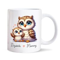 Personalized Owl Baby and Mummy Ceramic Mug, Customized Owl White Coffee Cup for Mama Mommy Mum, Mom