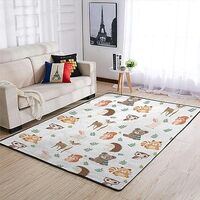 Hwmmbh Camping Animals Leaves Area Rugs Cute Bear Raccoon Squirrel Deer Rabbit Hedgehog Owl Floor Ma