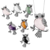 PH PandaHall 6pcs Owl Crystal Stone Pendants Owl Charms for Crafts, Antique Silver Tibetan Alloy Owl