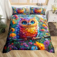 Erosebridal Kids Owl Comforter Cover Owl Duvet Cover for Girls Boho Flowers Print Bedding Set Twin,W