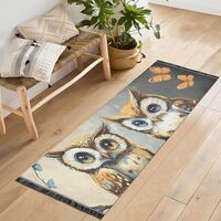 QGBYMX Washable Runner Rug Owls Branch Butterflies 2’ x 6’ Non Slip Kitchen Runner Rug f