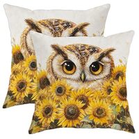 Owl Pillow Covers Set of 2, Sunflower Decorative Throw Pillows Case, Autumn Farmhouse Decor Cushion 
