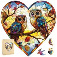 Stained Glass Heart Owls 500 Pieces Wooden Puzzles for Adults Unique Irregular Shape Fun Challenging