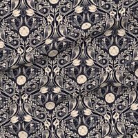 Spoonflower Fabric - Celestial Damask Whimsical Gothic Moon Stars Night Sky Owl Raven Printed on Pol