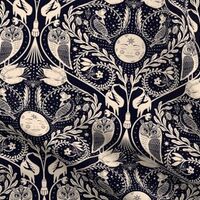 Spoonflower Fabric - Celestial Damask Whimsical Gothic Moon Stars Night Sky Owl Raven Printed on Pet