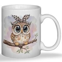 JINYO Coquette Leopard Bow Owl Mug, Cute Owl Coffee Cup, Gifts for Owls Lovers Women, Cute Wild Anim