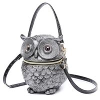 ZGRJSZDD Men and Women Owl Shaped Crossbody Shoulder Bag Handbag PVC Unique Novelty Owl Purse, Silve