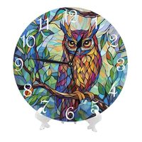 Lorougei Wall Clock Silent Non-Ticking Battery Operated 10 Inch Stained Glass Theme,Owl Pattern,Deco
