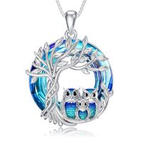 TOUPOP Owl Necklace for Women 925 Sterling Silver Tree of Life 3 Owls Family Pendant Jewelry Birthda