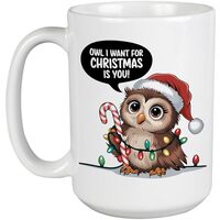 Make Your Mark Design Cute Christmas Owl Mug, Funny Owl Mug with Festive Lights, Holiday Coffee Cup,