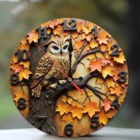 Owl Wall Clock Home Decor10-Inch Wooden Wall Clock, Silent Movement, Battery Operated (AA Batteries 