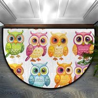 Cemfyzoch Half Round Doormat Non-Slip Washable Cute Animal Cartoon Owl Semi Circle Rug Soft Absorben