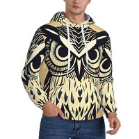 ZhanMg Medium Men's Fleece Hooded Hoodie - Soft Warm Cotton Cute Owl Print Pullover with Pocket
