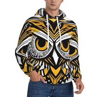 ZhanMg Large Men's Fleece Hooded Hoodie - Soft Warm Cotton Cute Owl pattern Print Pullover with