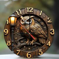 Vintage Owl Clock Steampunk Wall Decoration Art10-Inch Wooden Wall Clock, Silent Movement, Battery O