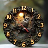 Owl Wall Clock with Unique 3D Design Decor10-Inch Wooden Wall Clock, Silent Movement, Battery Operat