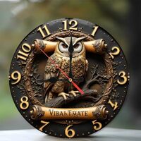 Vintage Owl Wall Clock Decorative Home Art10-Inch Wooden Wall Clock, Silent Movement, Battery Operat