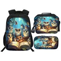 Klymax Owl Backpack Cute Animals Kids Schoolbag with Lunch Box Bag Pencil Bag 3pcs Bookbag Sets for 