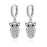 Dainty Silver Owl Dangle Huggie Earrings for Women, Cubic Zirconia Huggie Small Hoop Earrings with U