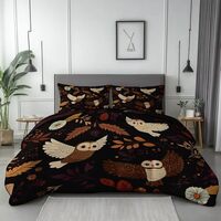 Duvet Cover King Size Owl Cartoon Style Duvet Cover Set, Ultra Soft & Breathable Comforter Cover