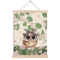 FITIE Cute Owl Bathing Bathroom Wall Art Poster Framed, Vintage Japanese Aesthetic Floral Owl Canvas