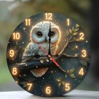 Decorative Wall Clock Owl Design Unique Style10-Inch Wooden Wall Clock, Silent Movement, Battery Ope