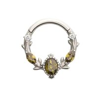 Pierced Owl 14-16GA 316L Stainless Steel Olive Green CZ Crystal Vined Hinged Segment Clicker Ring (1