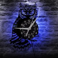 WASHNASH Owl Design Vinyl Record Wall Clock – Unique Silent Non-Ticking Retro Decorative Clock