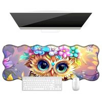 BFDHGQZC Owl Flowers Desk Mat Large Mouse Pad 31.5"x11.8" Desk Rubber Base Mousepad with S