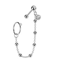 Pierced Owl 18GA 316L Stainless Steel CZ Crystal Hoop and Barbell with Connecting Ball Chain (Silver