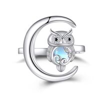 URONE Owl Ring 925 Sterling Silver Moon Owl Open Ring Jewelry Gifts for Women
