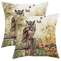 Owl Pillow Covers Set of 2, Brown Autumn Wildlife Throw Pillow Cases, Outdoor Decorative Square Rust
